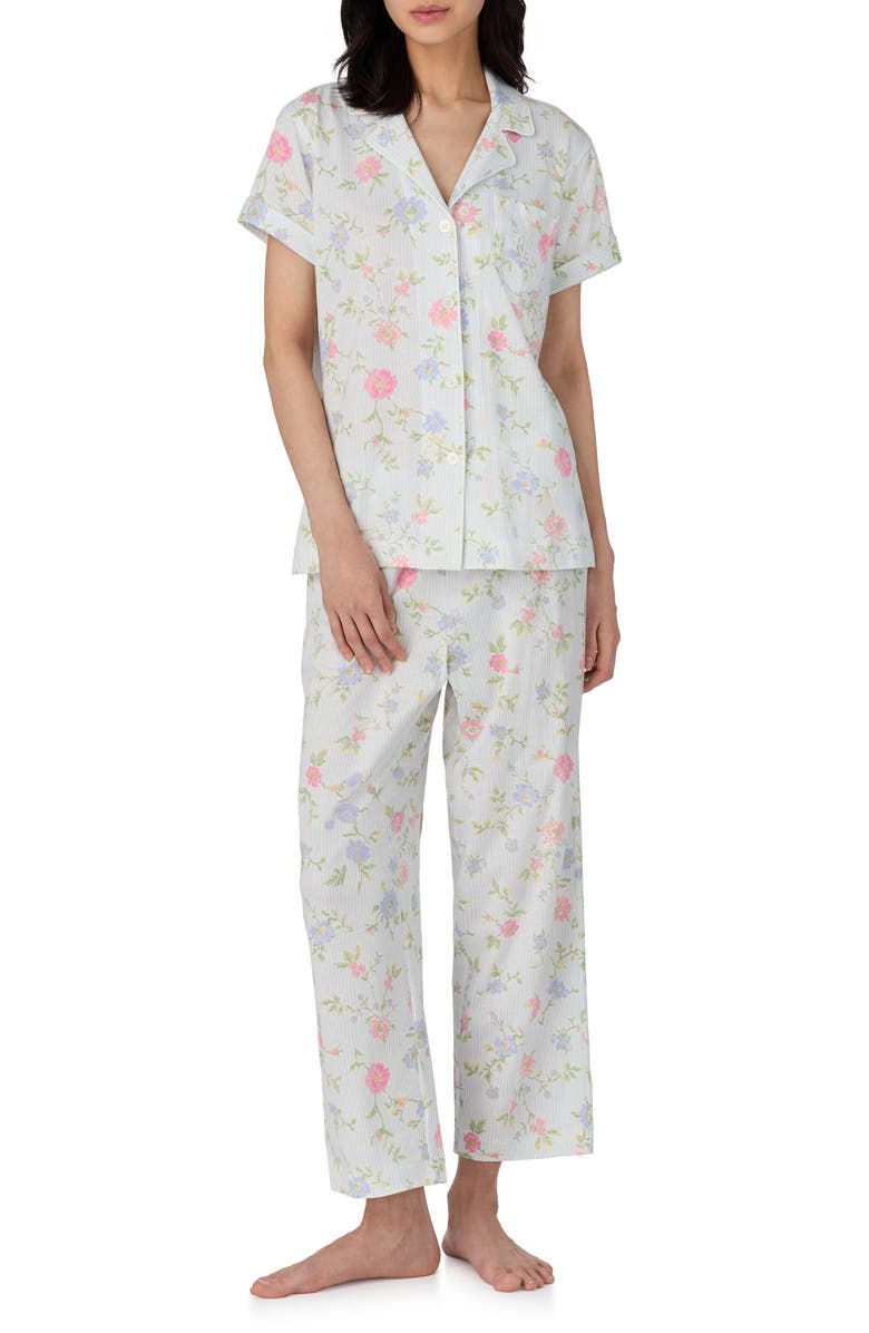 Lauren Ralph Lauren Floral Short Sleeve Crop Pajamas, Main, color, 