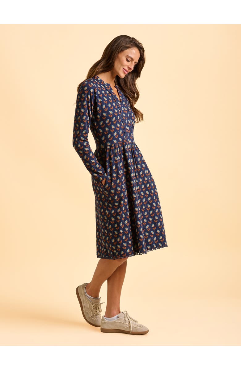 Brakeburn Rowan Long Sleeve V-Neck Midi Dress, Alternate, color, Navy