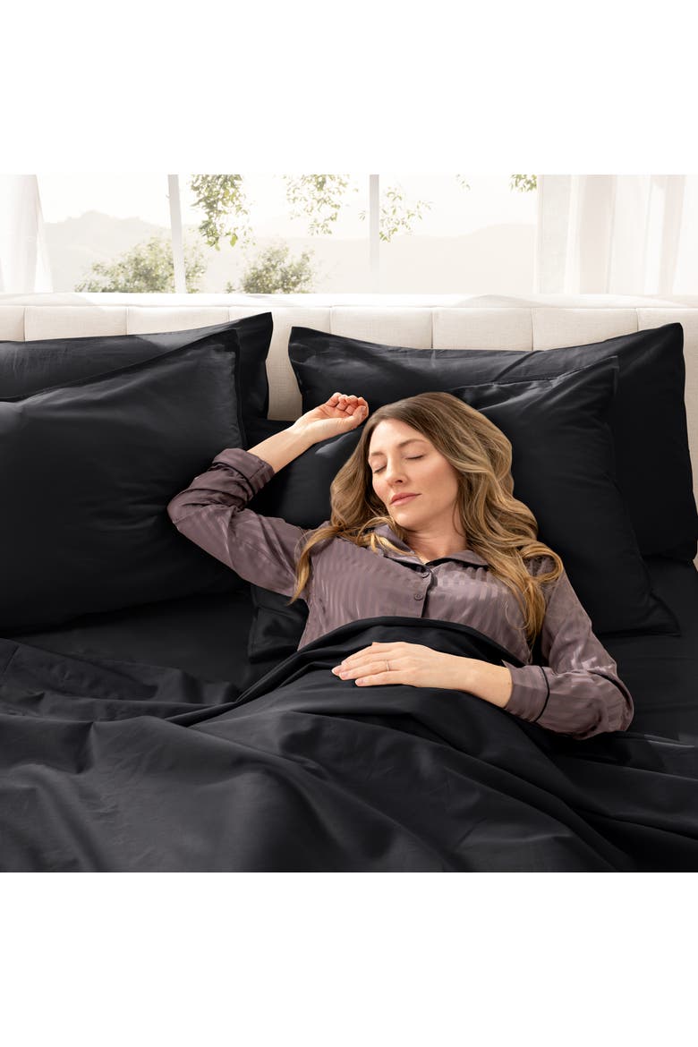 400 Thread Count Organic Cotton Sateen Sheet Set - Split Head King, Alternate, color, Black