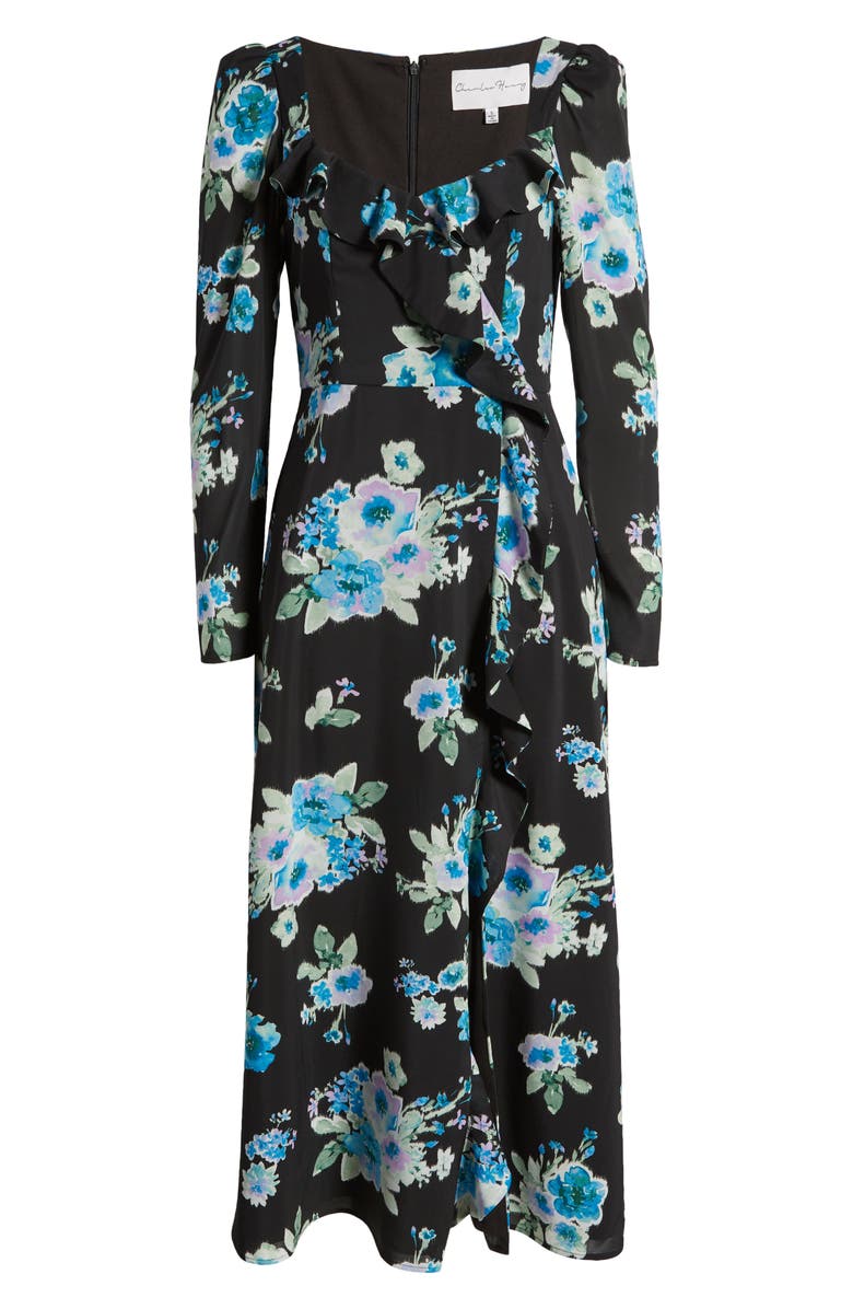 Charles Henry Floral Print Ruffle Long Sleeve Midi Dress, Alternate, color,