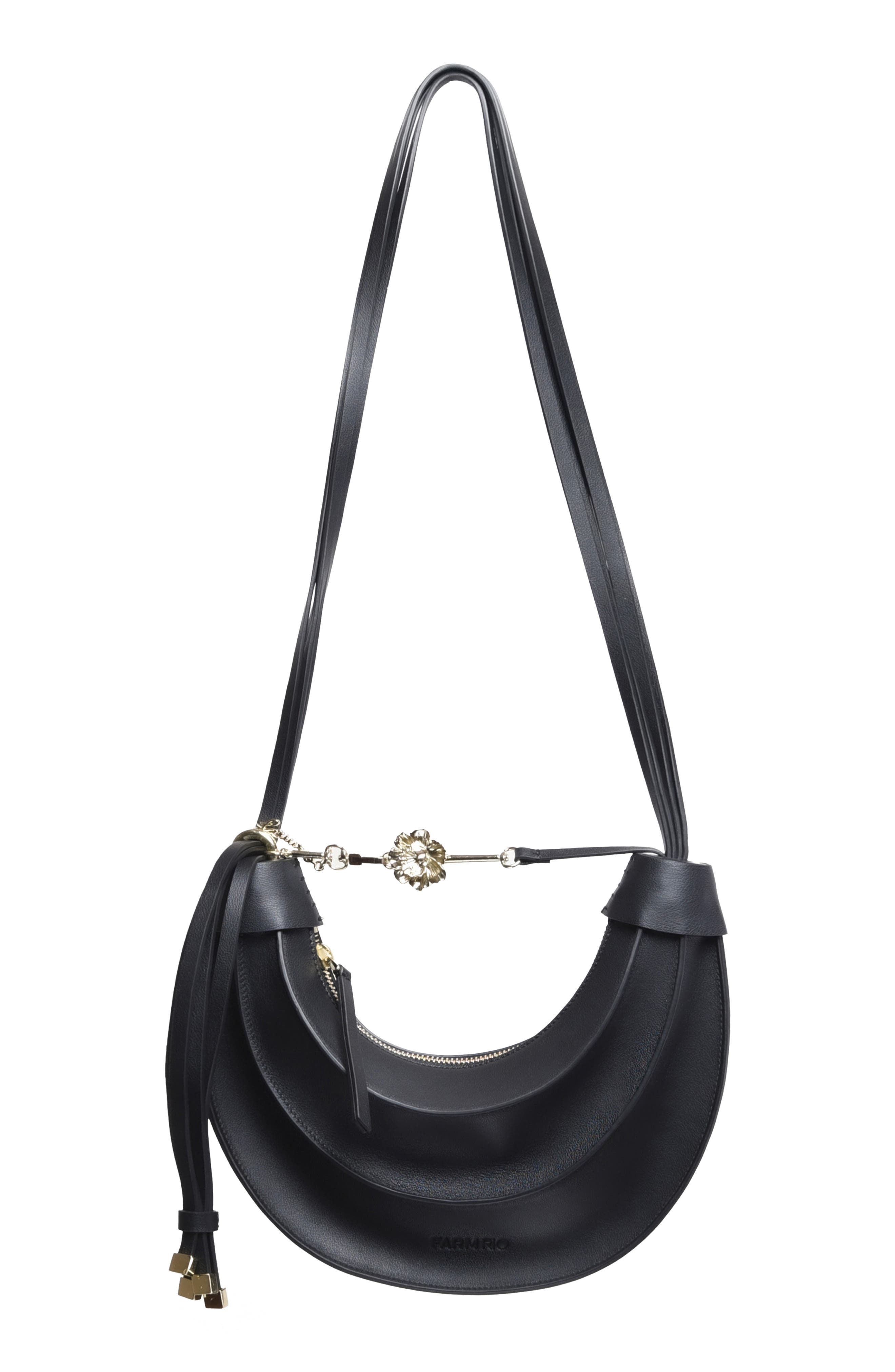 Small Leather Banana Crossbody Bag, Alternate, color, BLACK