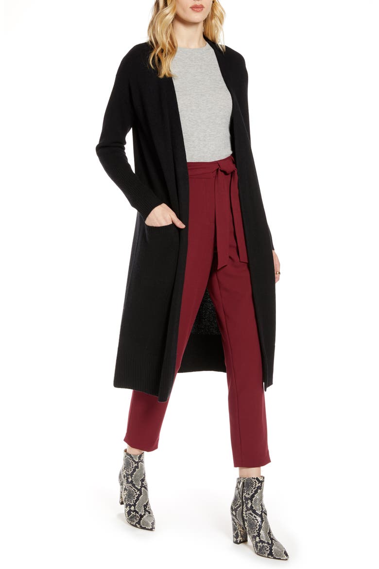 Wool & Cashmere Long Cardigan, Main, color, BLACK