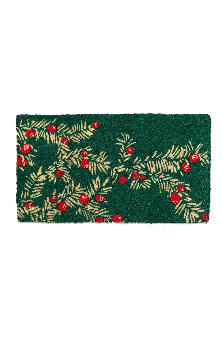 tag Winter Sprig Coir Door Mat Natural Christmas Doormat Green, Main, color, Green