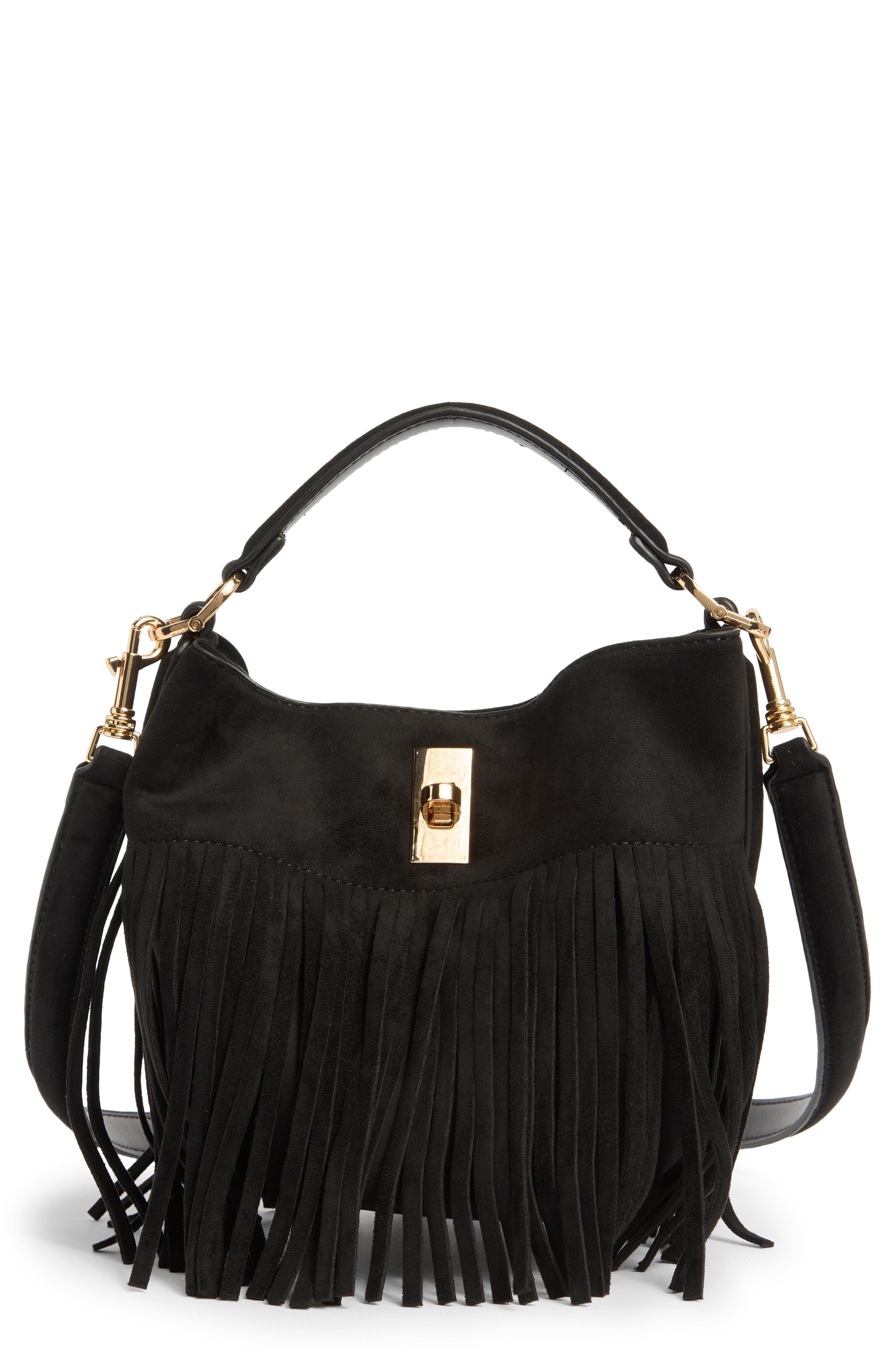 URBAN EXPRESSIONS HANDBAGS Fringed Crossbody Bag, Main, color, Black