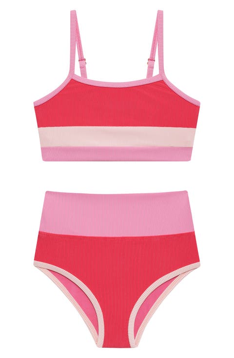 Kids' Colorblock Rib Two-Piece Swimsuit (Big Kid)