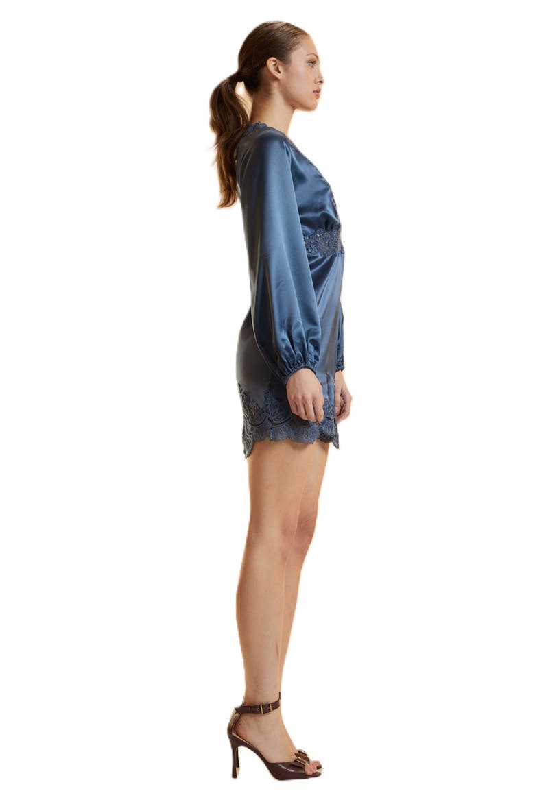 Satin Lace Mini Dress, Alternate, color, Denim Blue