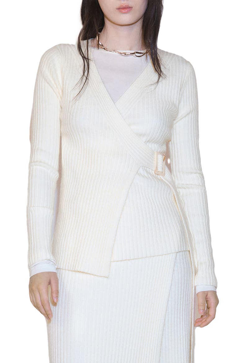 Rib Buckle Wrap Cardigan, Main, color, ECRU