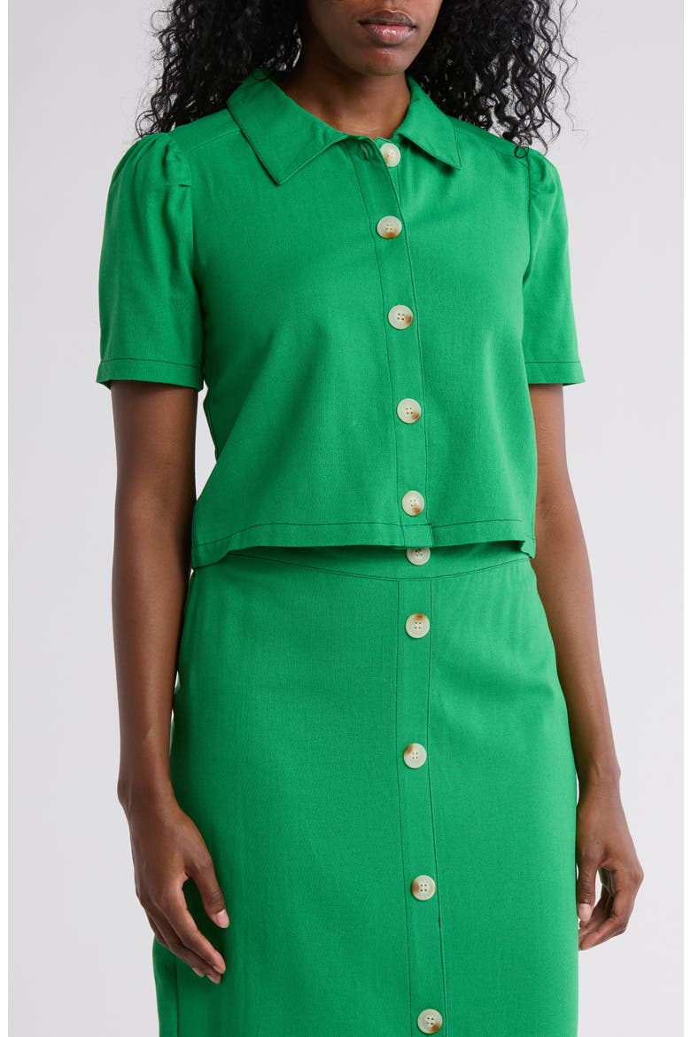 Abby Button Front Short Sleeve Top, Main, color, FERN GREEN