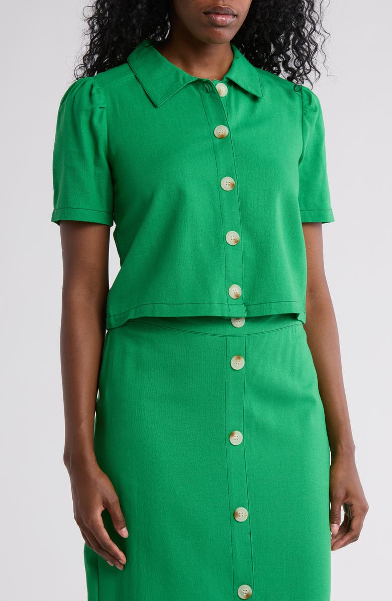 Love By Design Abby Button Front Short Sleeve Top, Main, color, Fern Green
