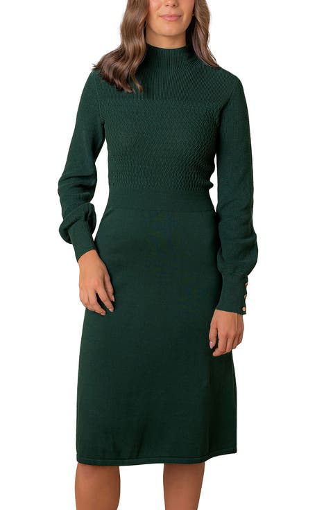 Organic Mock Neck Bodice Stitch Sweater Dress