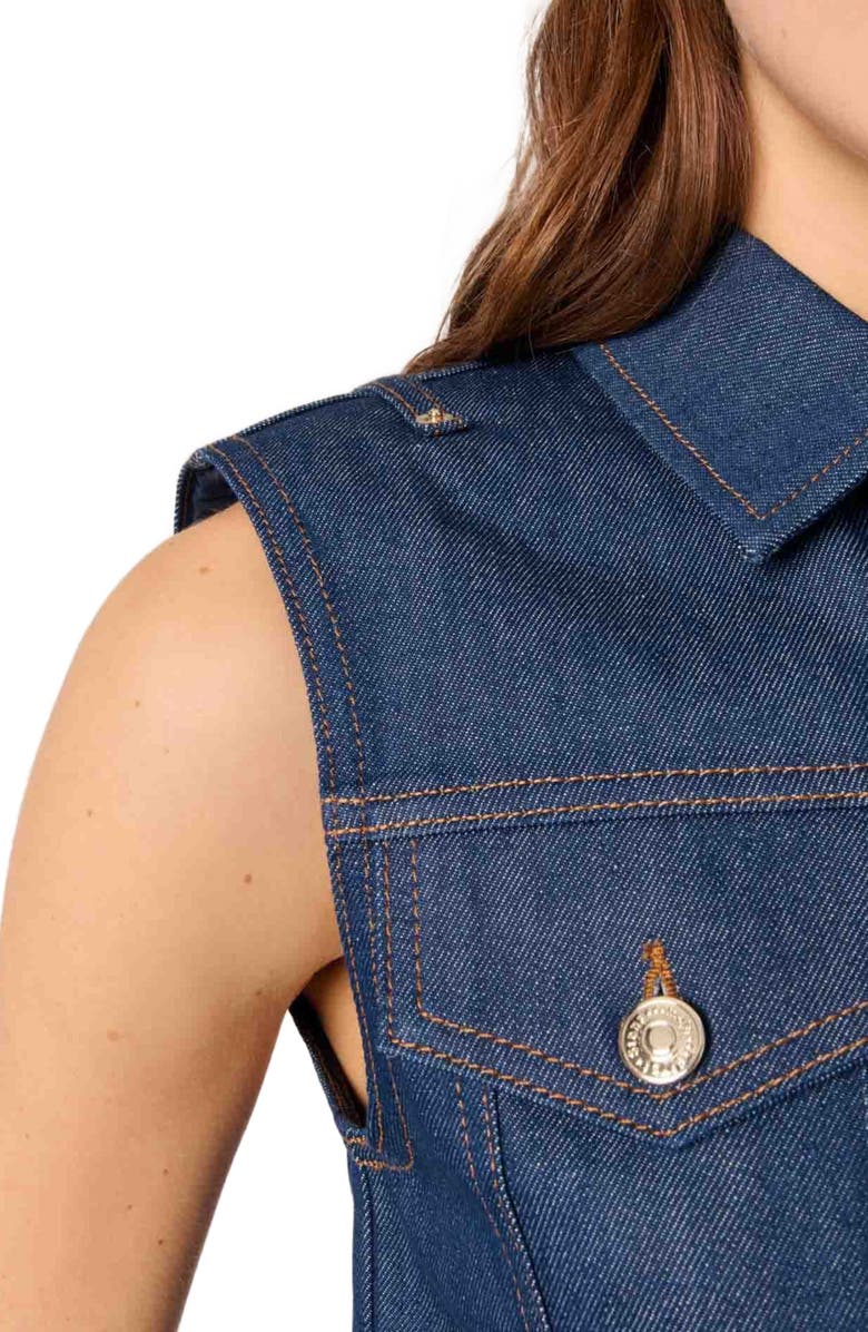 maje Denim cropped jacket, Alternate, color, Navy