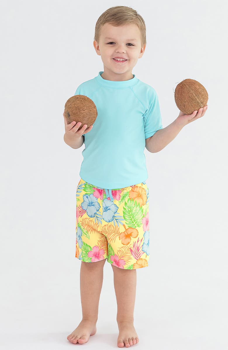 RuggedButts Tropical Breeze Short Sleeve Two-Piece Rashguard Swimsuit, Alternate, color, 