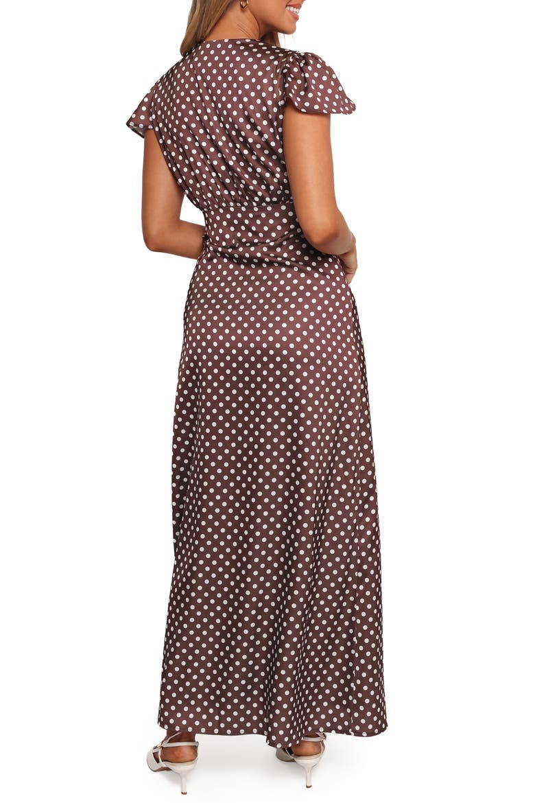 Dean Polka Dot Satin Maxi Dress, Alternate, color, BROWN POLKA DOT