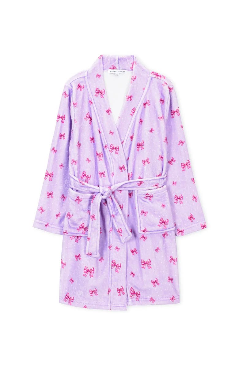 Preppy Goose Plush Holiday Bows loungewear Robe, Alternate, color, Lavender