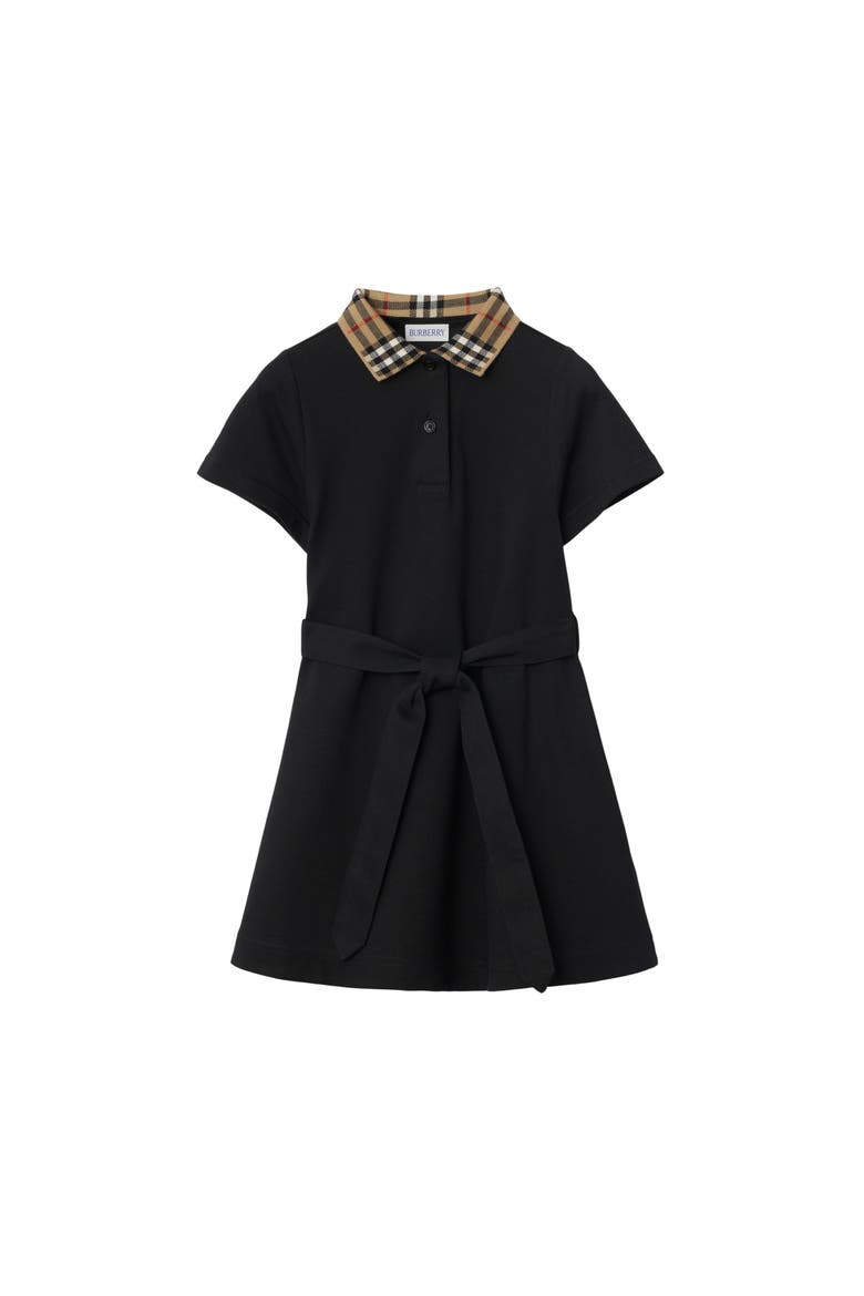 Girl's Check Collar Cotton Polo Shirt Dress, Main, color, Black