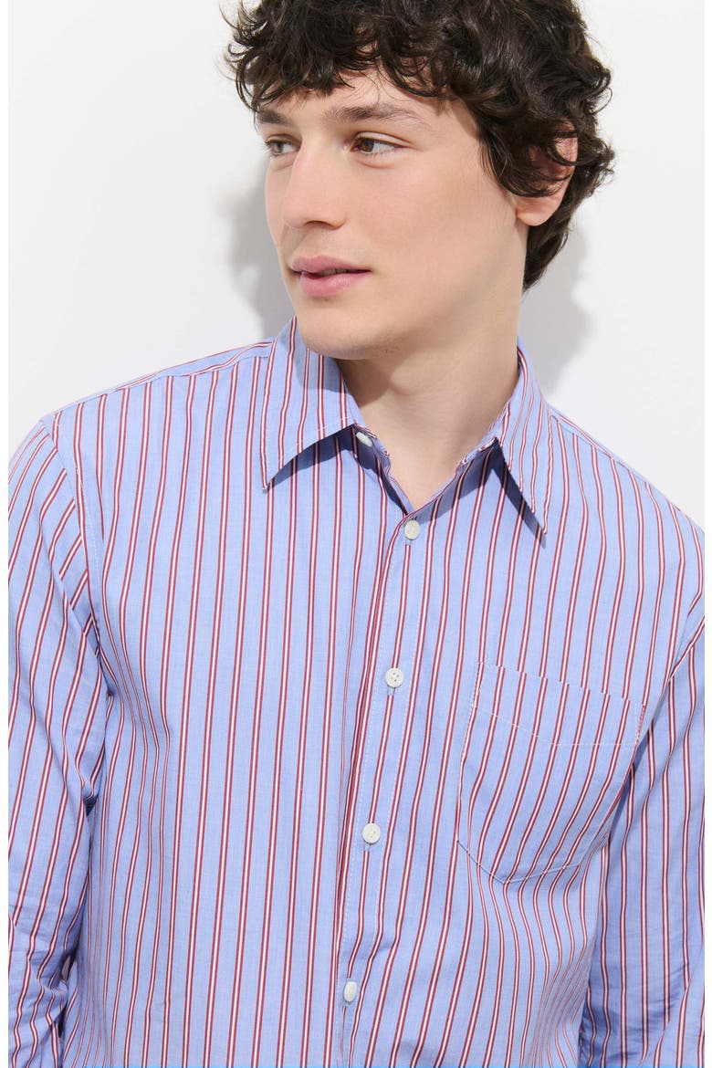 Striped Cotton Poplin Button-Up Shirt, Alternate, color, BLUE STRIPE