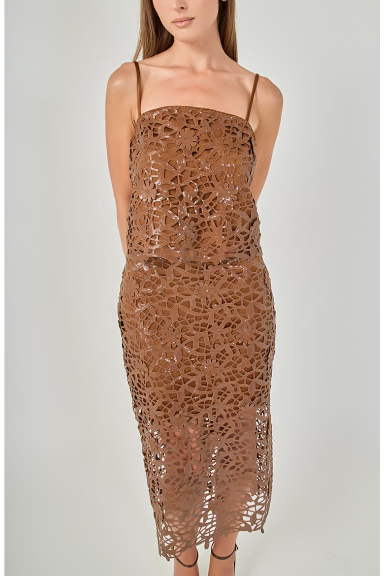 Sequin Floral Lace Midi Skirt, Alternate, color, DARK BROWN