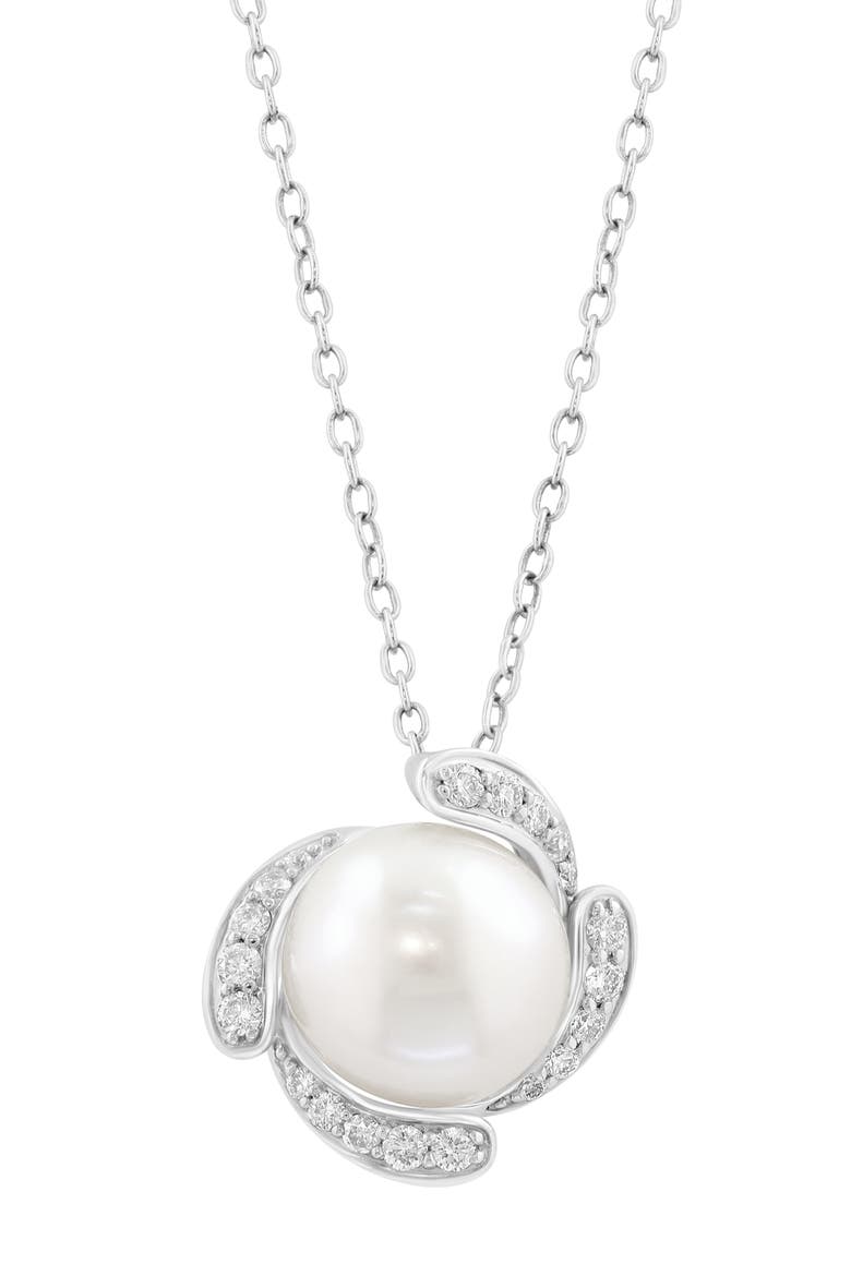 Sterling Silver Diamond & Cultured Freshwater Pearl Pendant Necklace, Alternate, color, WHITE