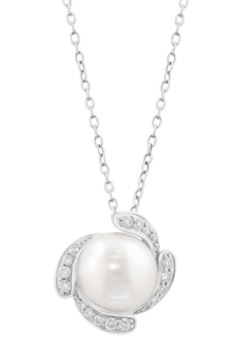 EFFY Sterling Silver Diamond & Cultured Freshwater Pearl Pendant Necklace, Alternate, color, White