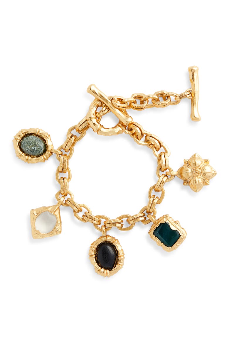 Wisp Charm Bracelet, Main, color, ANTIQUE GOLD/ GREEN ANGG