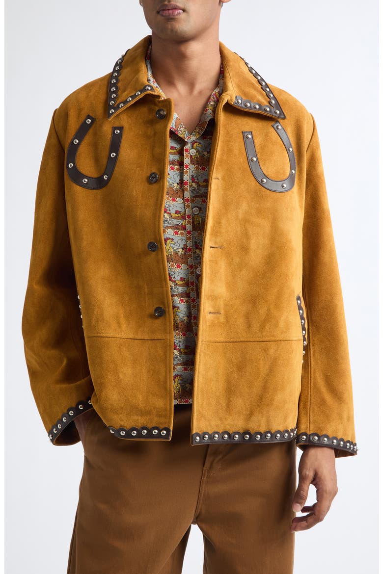 Carson Studded Suede Jacket, Main, color, TAN BROWN
