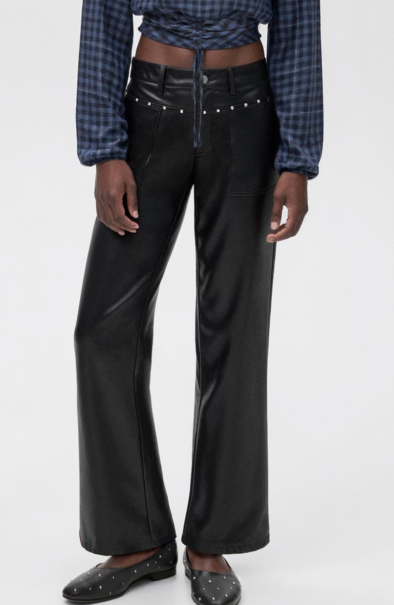 MANGO TEEN Studded Faux Leather Wide Leg Pants, Main, color, Black