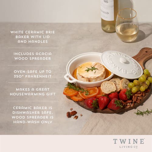 Twine Ceramic Brie Baker & Wood Spreader Set In White