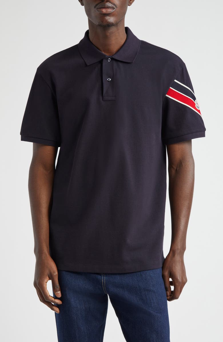 Moncler Stripe Logo Cotton Polo, Main, color,