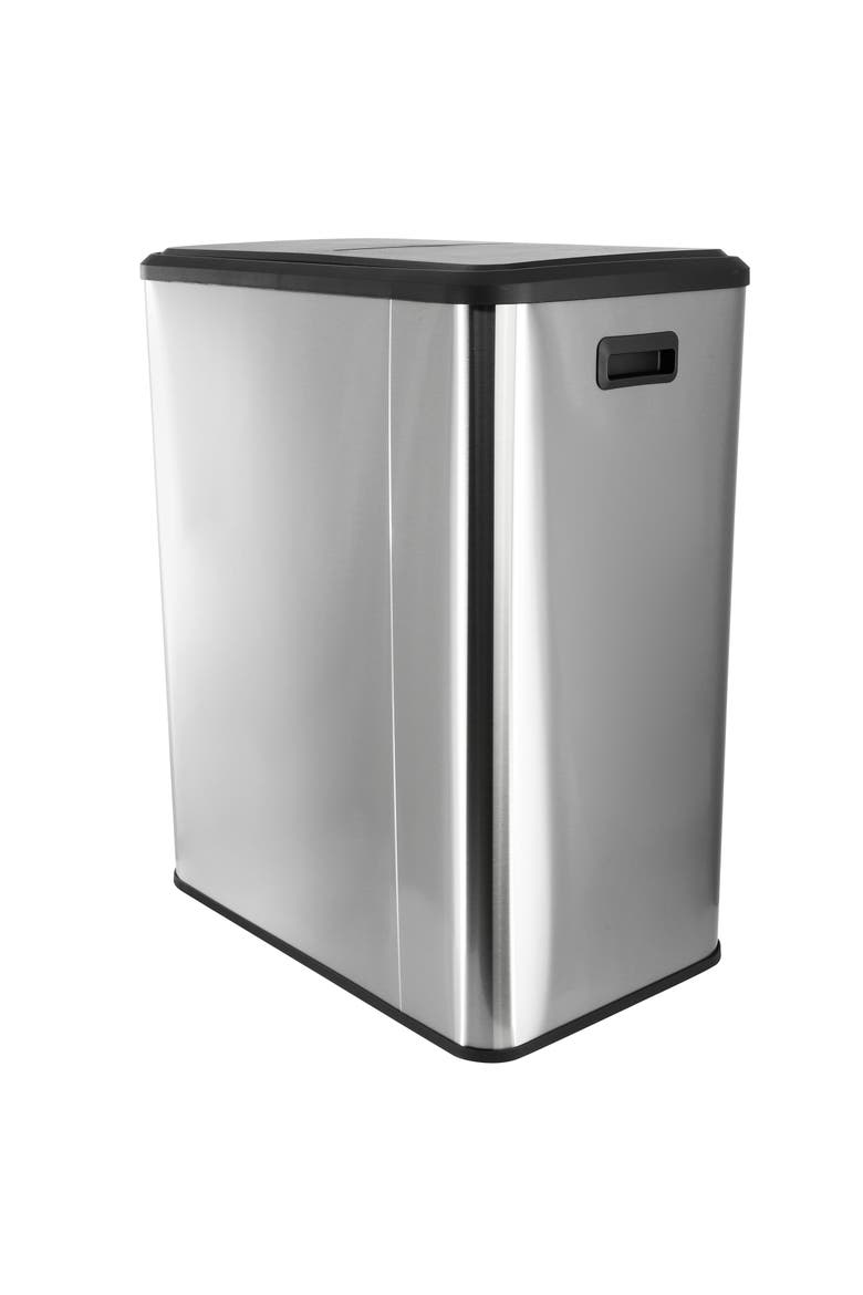 60 Liter 2 Compartment Large 8 Gallon Split Stainless Steel Step Trash Bin with Slow Close Mechanism, Alternate, color, Silver
