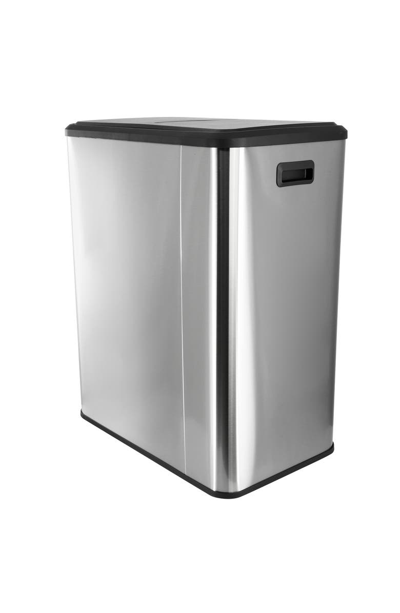 Elama 60 Liter 2 Compartment Large 8 Gallon Split Stainless Steel Step Trash Bin with Slow Close Mechanism, Alternate, color, Silver