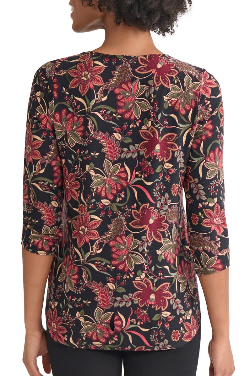 Jones New York Floral V-Neck Jersey Top, Alternate, color, Jones Black Multi