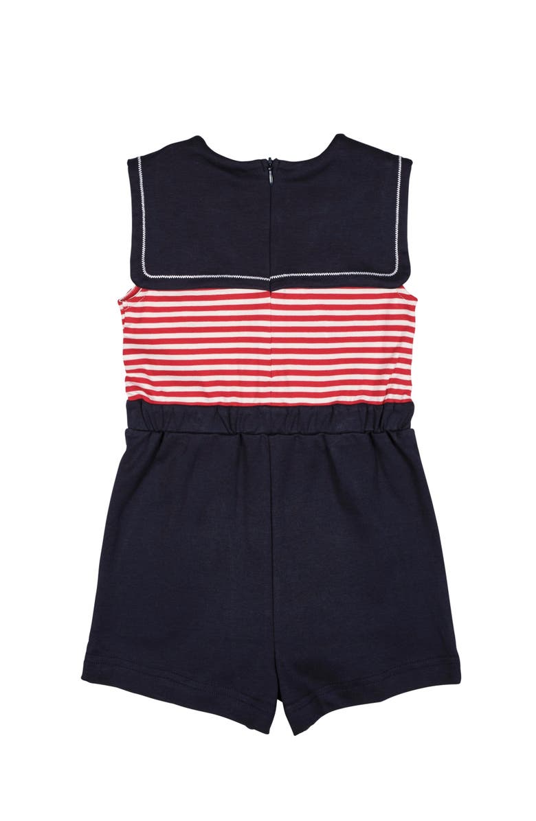 Florence Eiseman Stripe Knit Shorts Romper With Sailor Collar, Alternate, color, Red/Navy