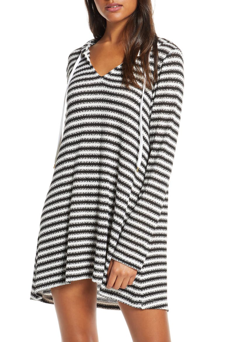 Slouchy Hooded Sweater Cover-Up Tunic, Main, color, BLACK/ WHITE