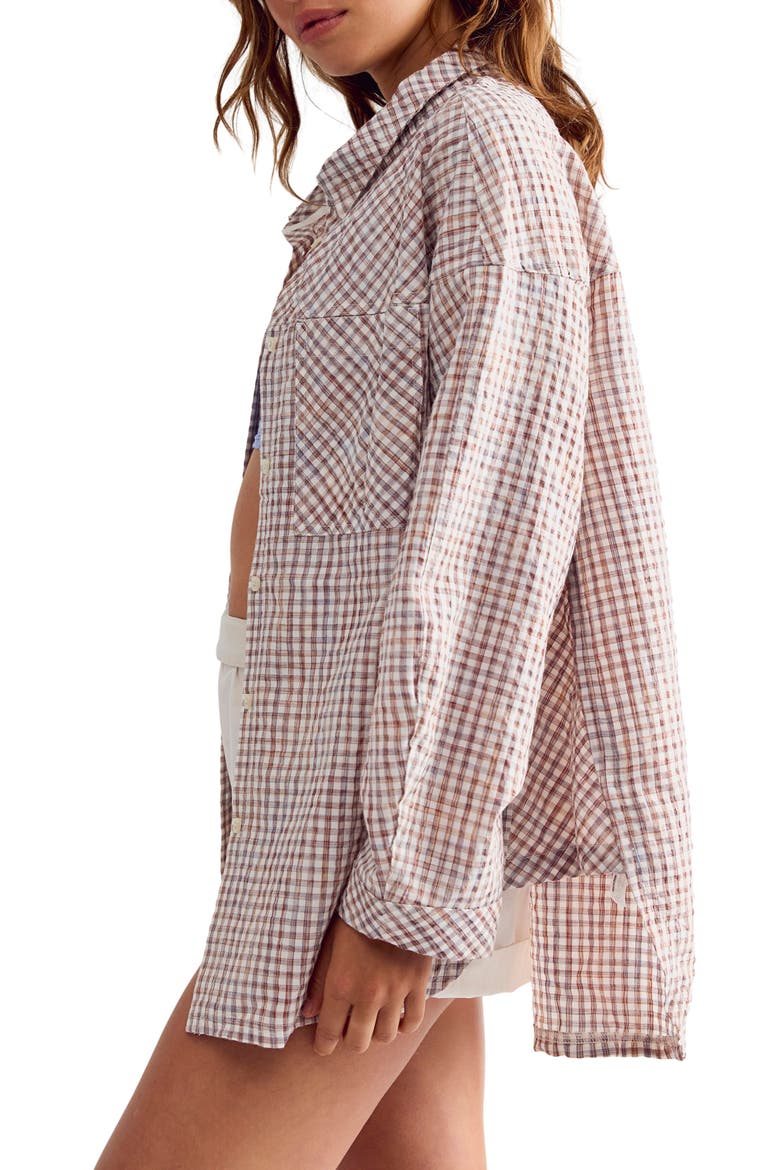 Cross My Heart Plaid Seersucker Sleep Shirt, Alternate, color, IVORY COMBO