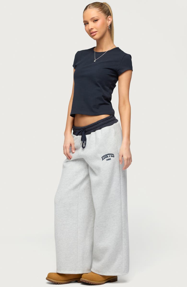 EDIKTED Contrast Waist Logo Wide Leg Sweatpants, Alternate, color, 