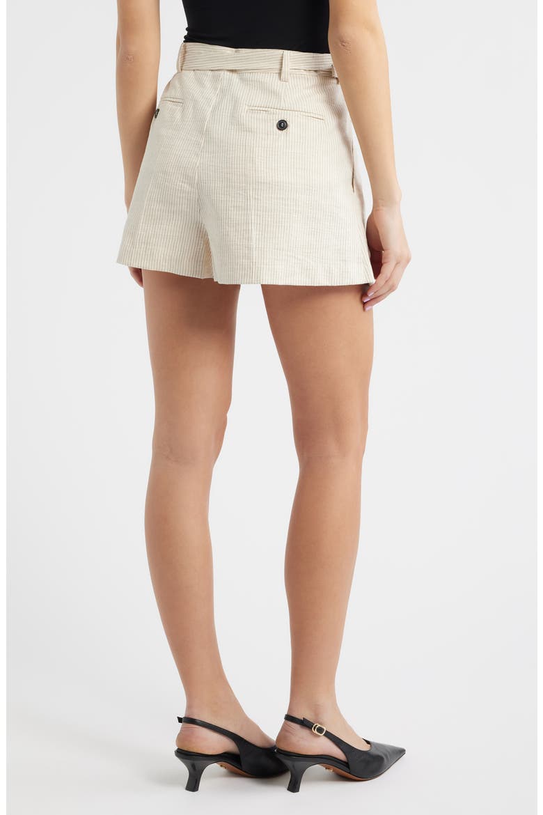 Belted Stripe Cotton & Linen Blend Shorts, Alternate, color, ECRU MULTI