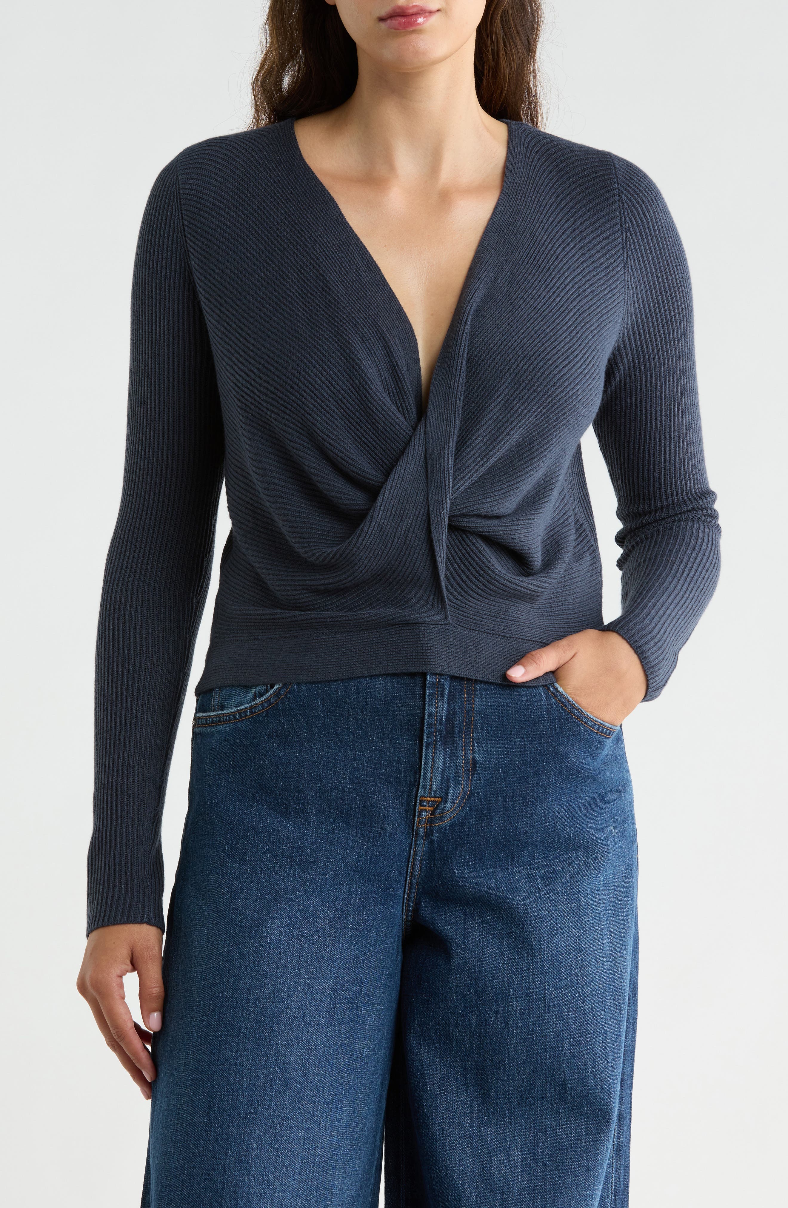Loop Knit Surplice V-Neck Sweater