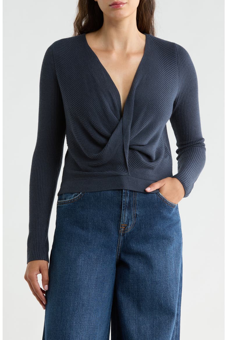 Loop Knit Surplice V-Neck Sweater, Main, color, ICE NAVY