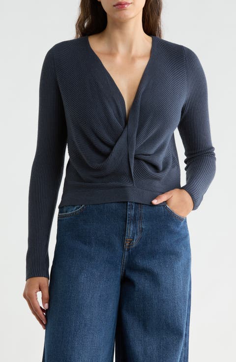 Loop Knit Surplice V-Neck Sweater