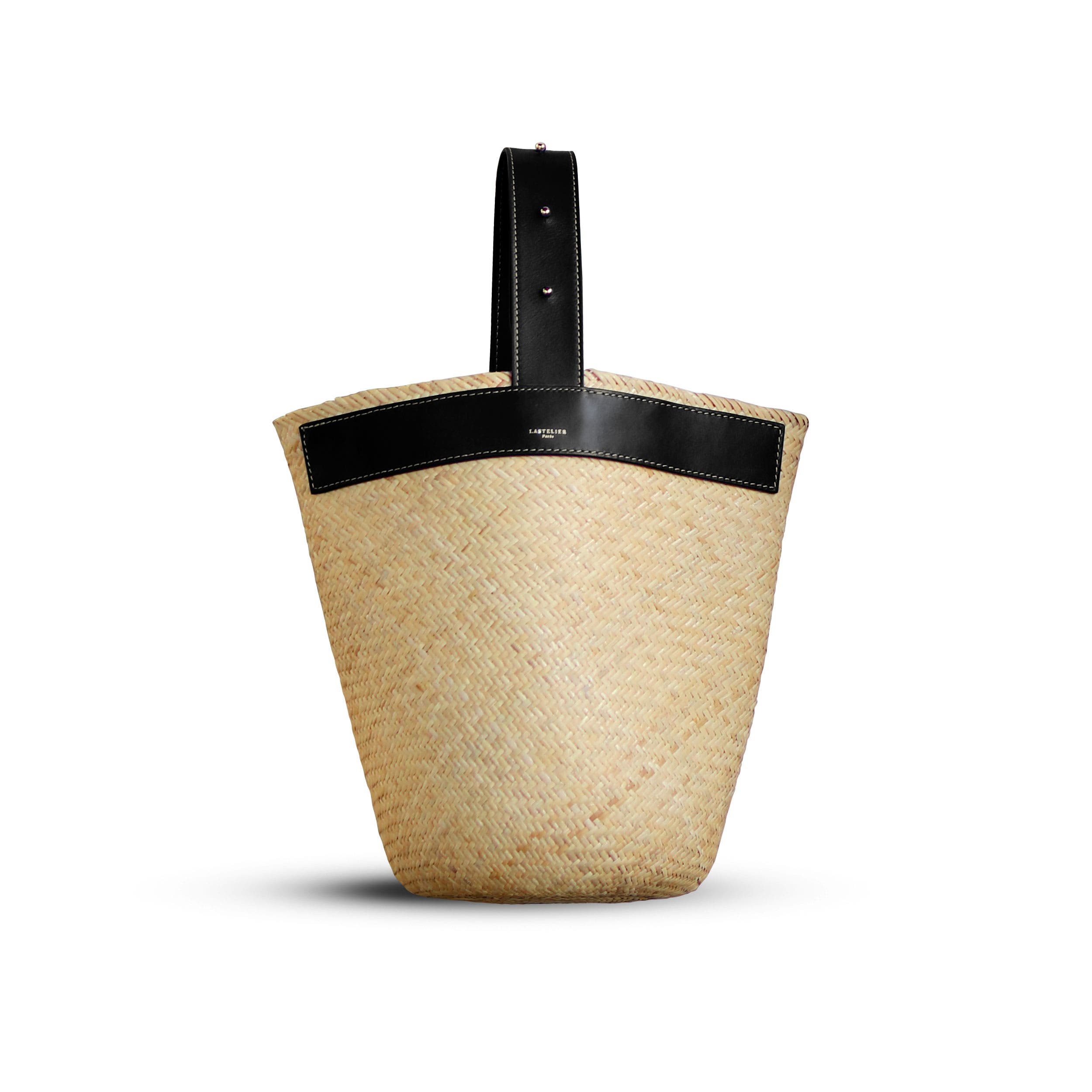 Lastelier Borneo Leather and Straw Bag, Alternate, color, Black