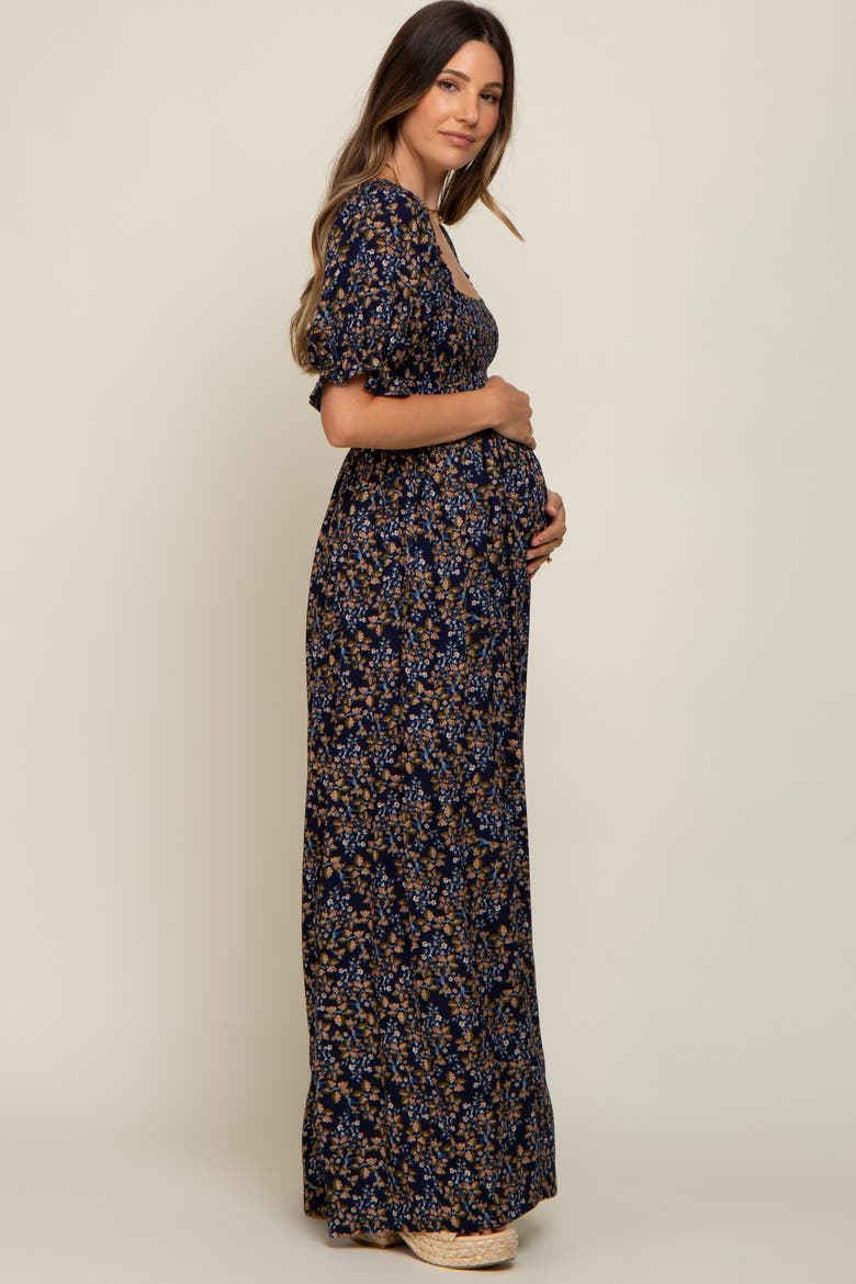 Floral Smocked Jumpsuit, Alternate, color, Navy Blue