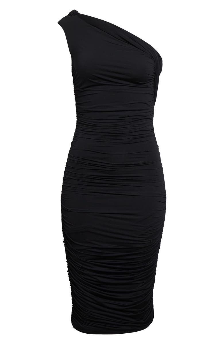 L'AGENCE Cheryl Shirred One-Shoulder Body-Con Midi Dress, Alternate, color, Black