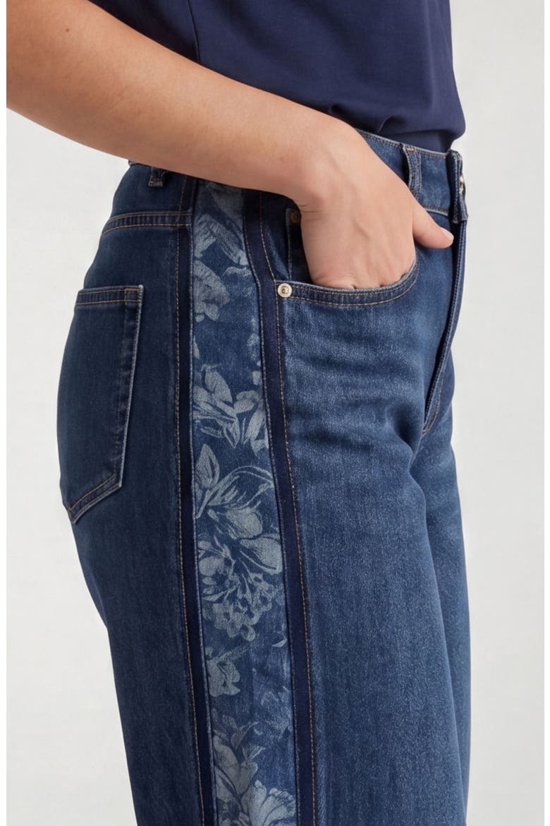 Stride Floral Side Stripe Ankle Wide Leg Jeans, Alternate, color, INDIGO GARDENS