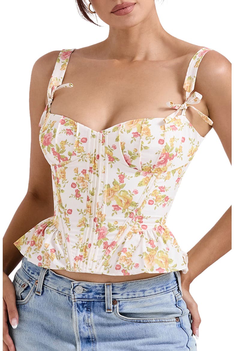 Gigou Print Corset Camisole, Main, color, JULY COTTAGE CREAM
