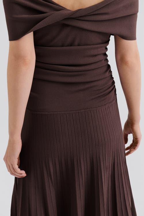 Malina Althena Off Shoulder Knitted Dress In Brown