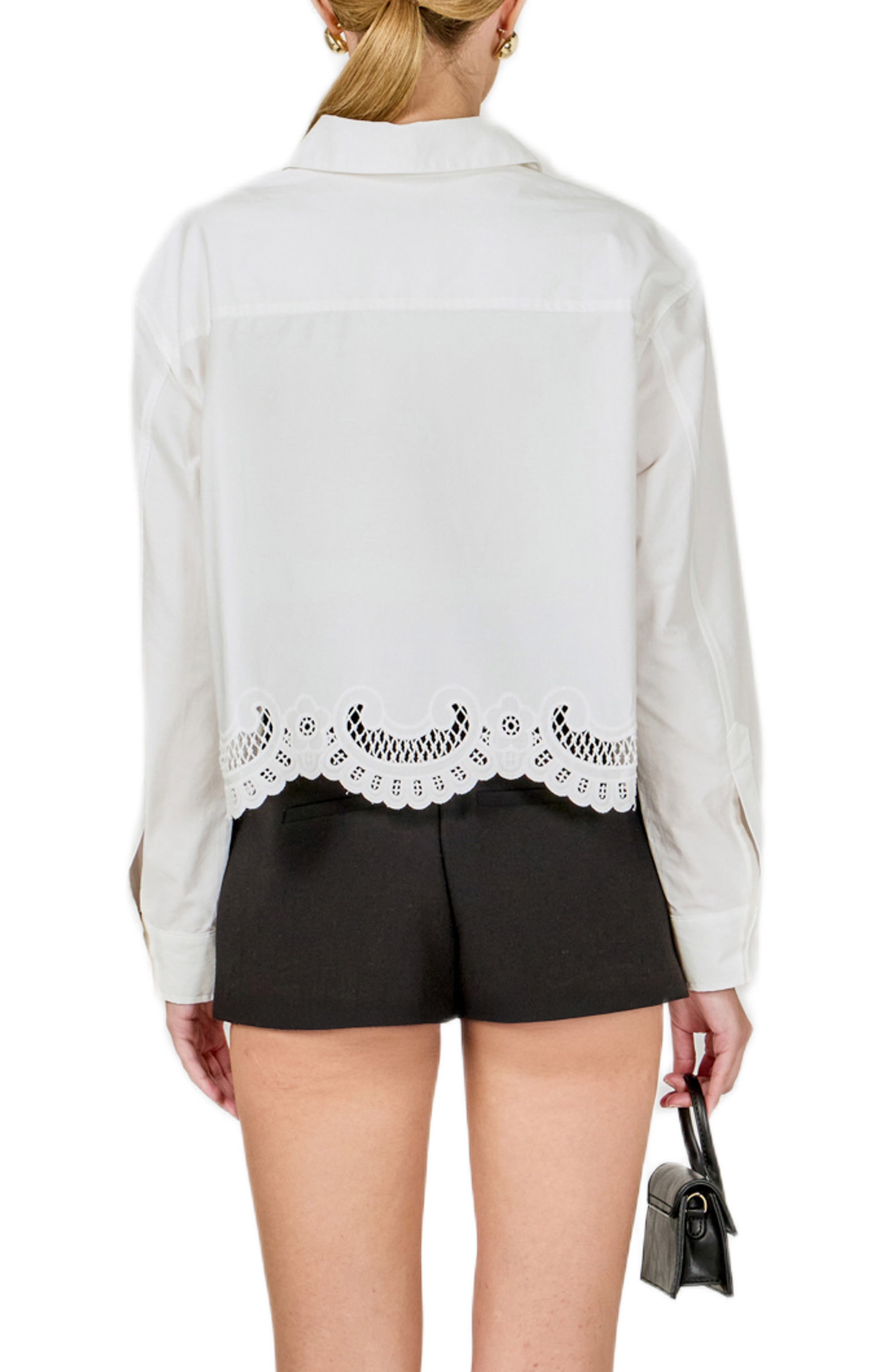 Embroidered Hem Button-Up Shirt - image 2