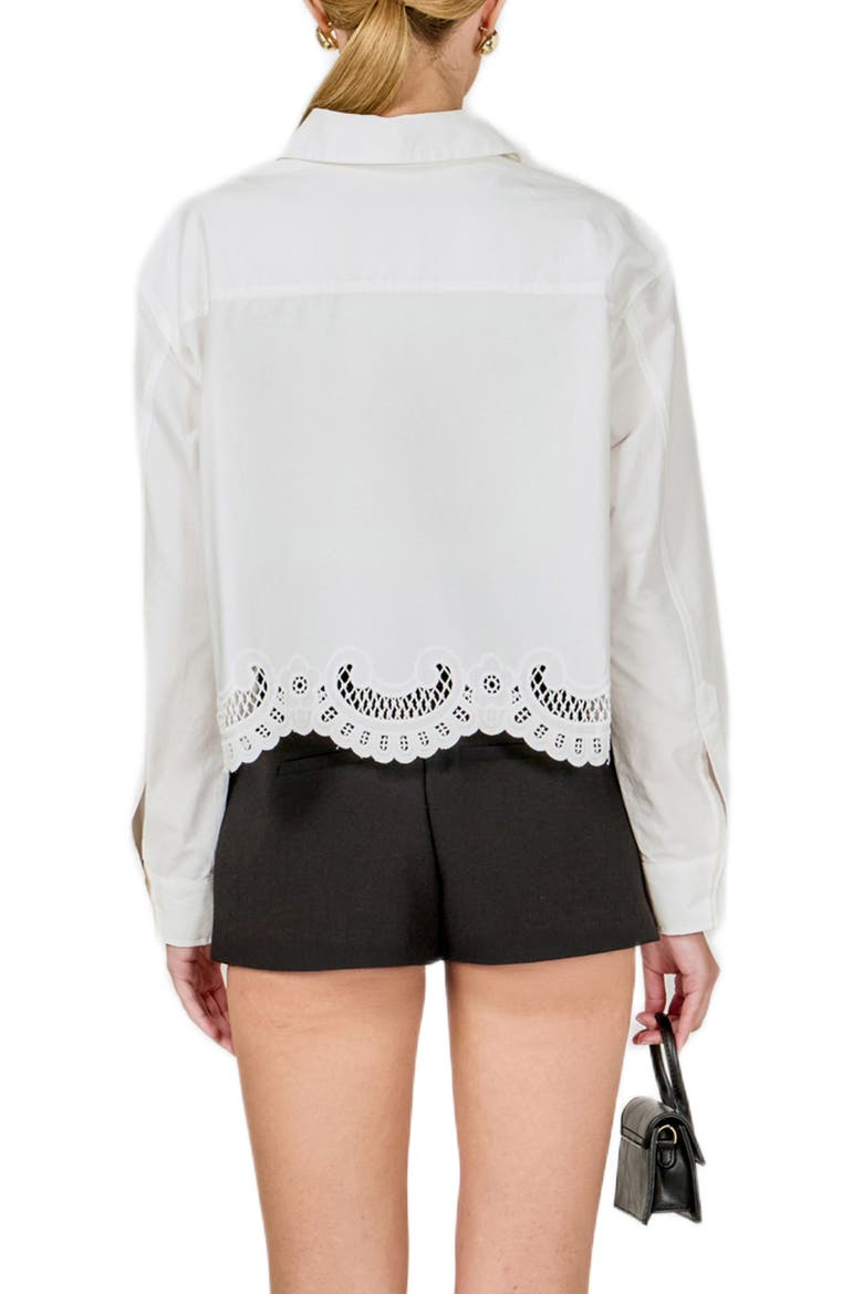 Embroidered Hem Button-Up Shirt, Alternate, color, WHITE