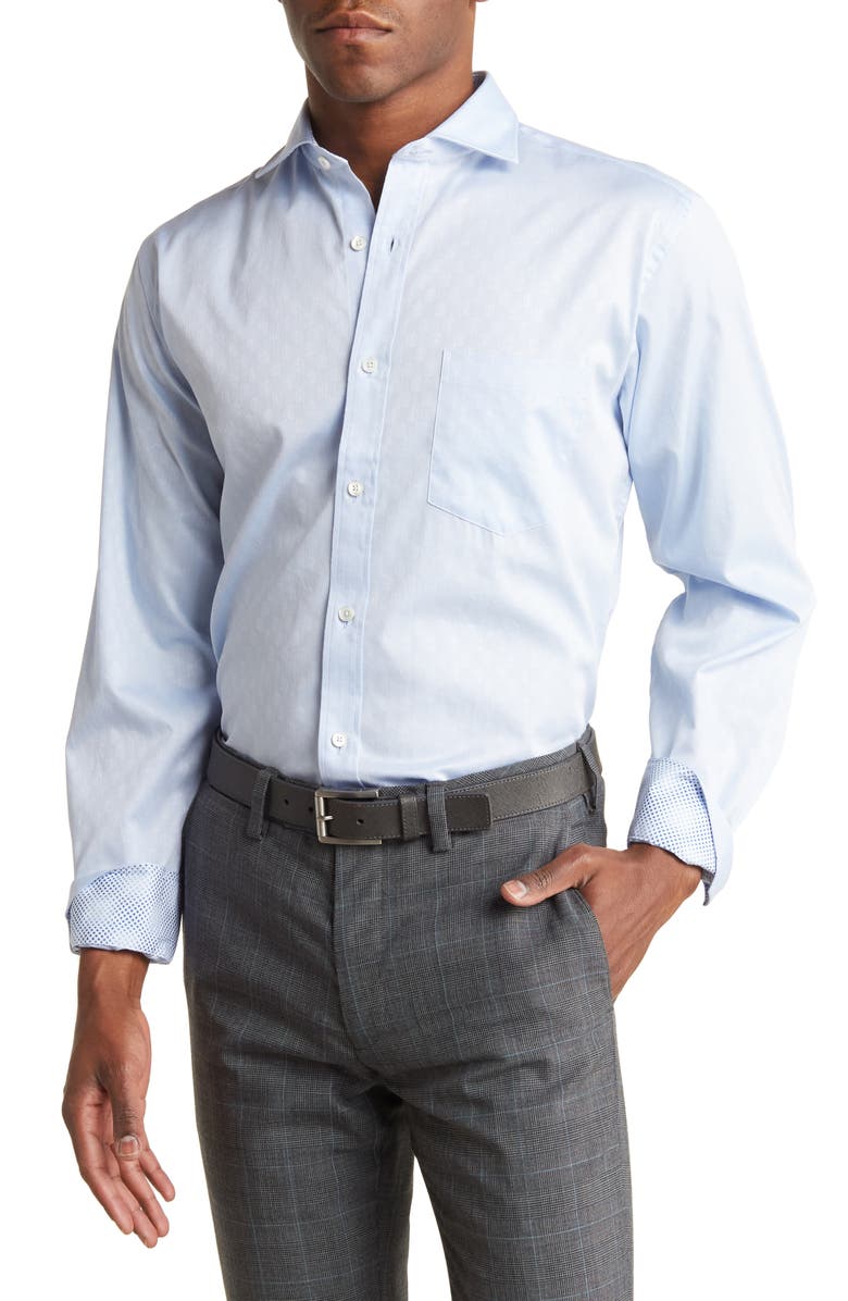 Bugatchi Classic Fit Pinstripe and Swirls Jacquard Button-Up Shirt, Main, color,