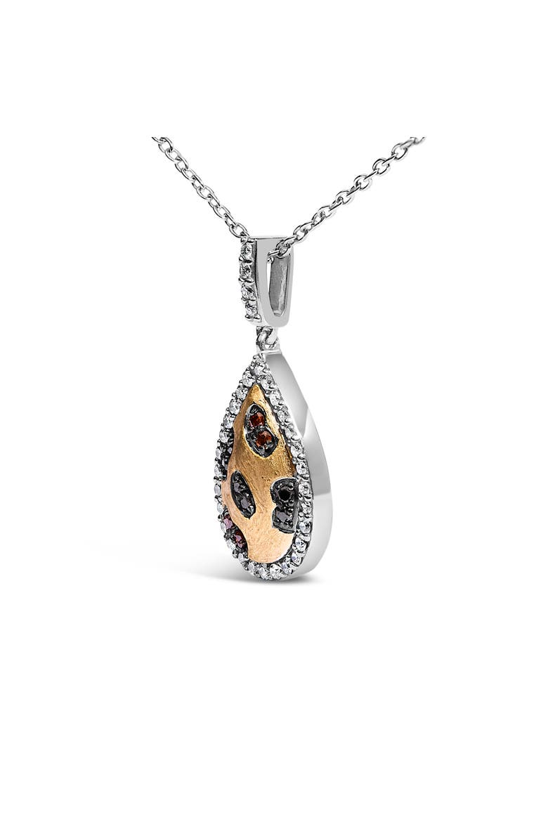 10K Yellow Gold Plated Sterling Silver Mixed Color Diamond Accent Pear Halo Pendant Necklace, Alternate, color, Silver
