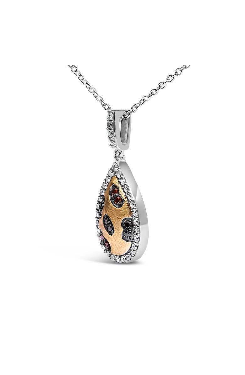 Haus of Brilliance 10K Yellow Gold Plated Sterling Silver Mixed Color Diamond Accent Pear Halo Pendant Necklace, Alternate, color, Silver